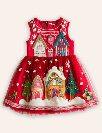 Gingerbread House Applique Tulle Dress